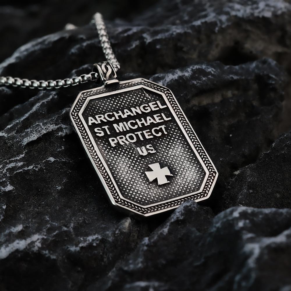 Men's Titanium Steel Necklace with Angel Knight Pendant - Retro Hip Hop Style