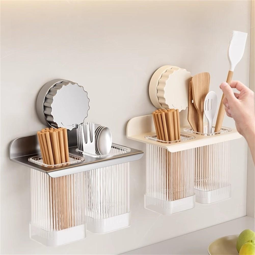 Wall Mounted Kitchen Utensil Holder with Suction Cup for Cutlery and Silverware