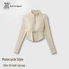 Women's Slim Fit Stand Collar Motorcycle Jacket for Yoga & Fitness - Autumn/Winter Long Sleeve