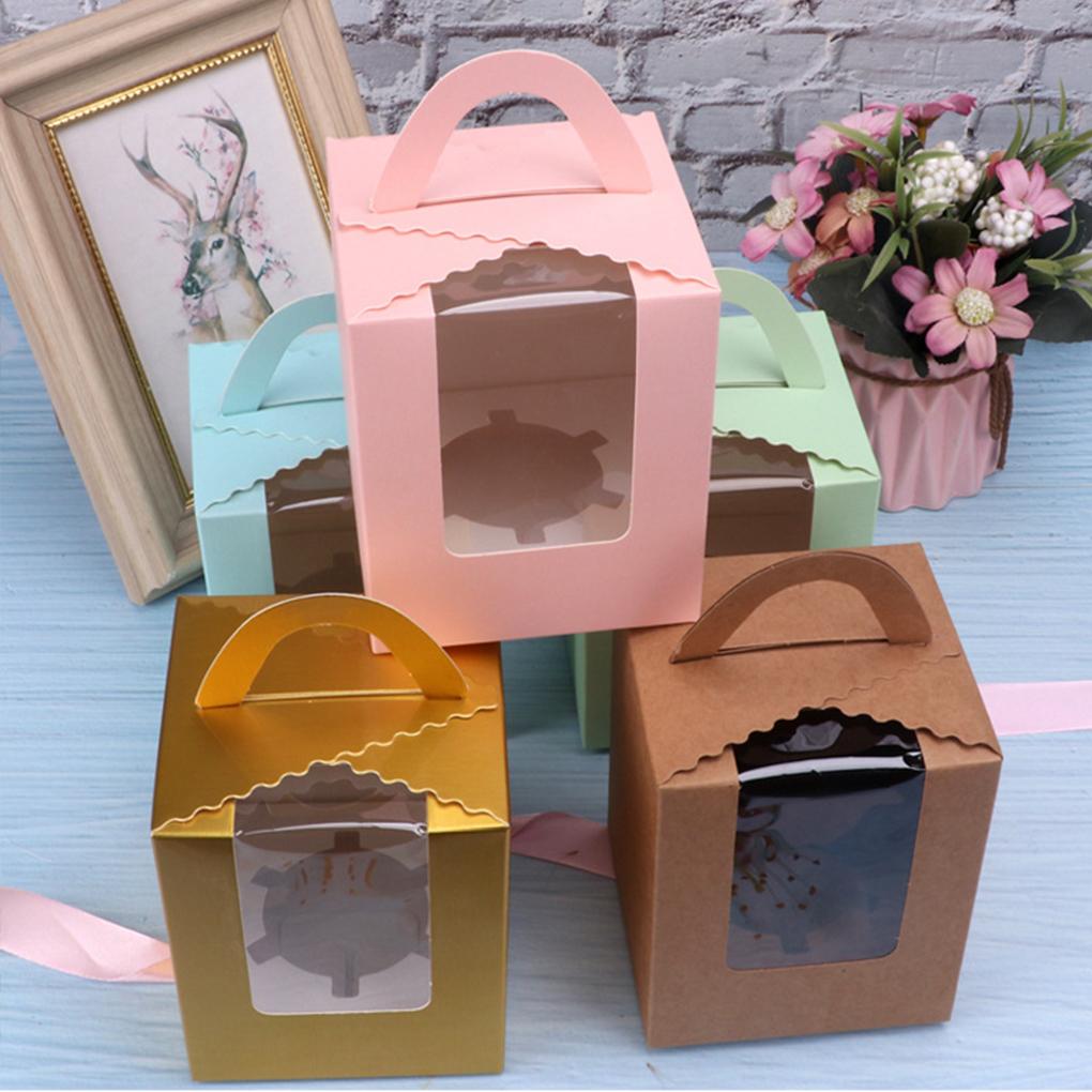Cutii pentru cupcake cu mâner și inserție pentru fereastră Recipiente portabile pentru produse de patiserie Cutii pentru cupcakes individuale