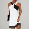 Women Dress Pullover Lace Patchwork Cross Neck Summer Dress for Dating
