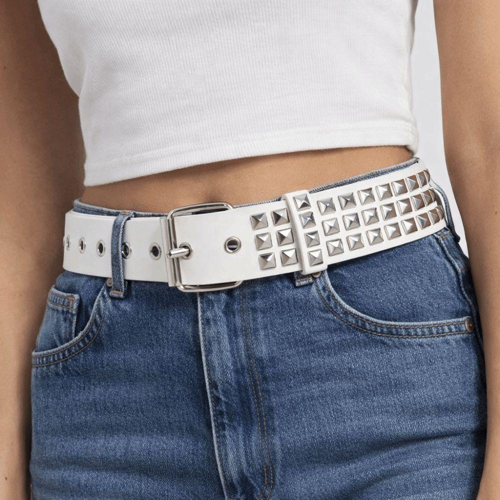 PU Leather Metal Gothic Waistband Stainless Steel Buckle Y2K Pyramid Belt New Punk Rivet Belt Rock