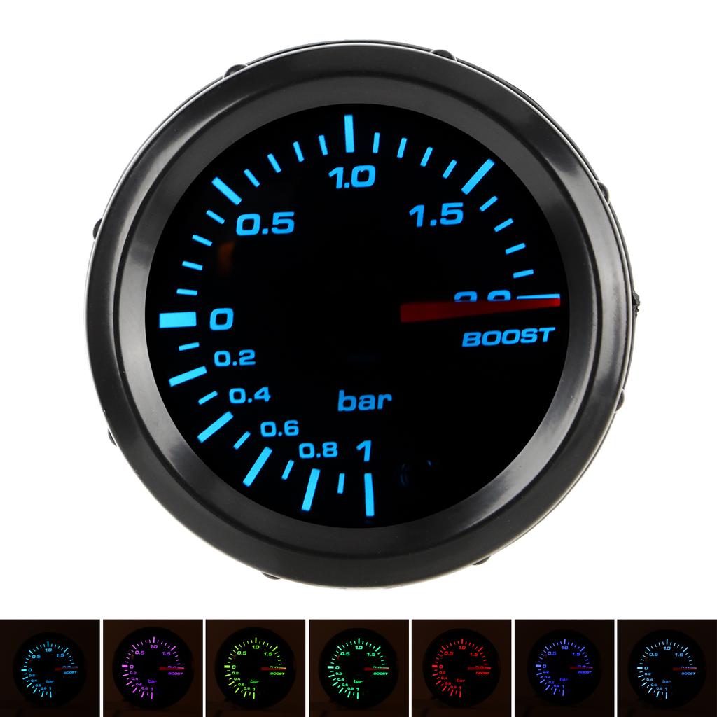 2in 52mm Turbo Boost Gauge with Sensor Pointer Type 7 Color LED Backlight Universal for Gasoline Modified Cars