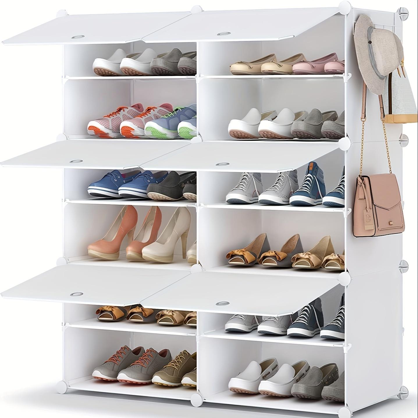 

6-Tier Shoe Storage Unit - 24 Pairs Plastic Cube Organizer with Doors for Entryway Bedroom