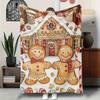 1pc Yellow Christmas Blanket Gingerbread Man House Printed Skin-Friendly Soft Blanket New for Gift Christmas Decoration