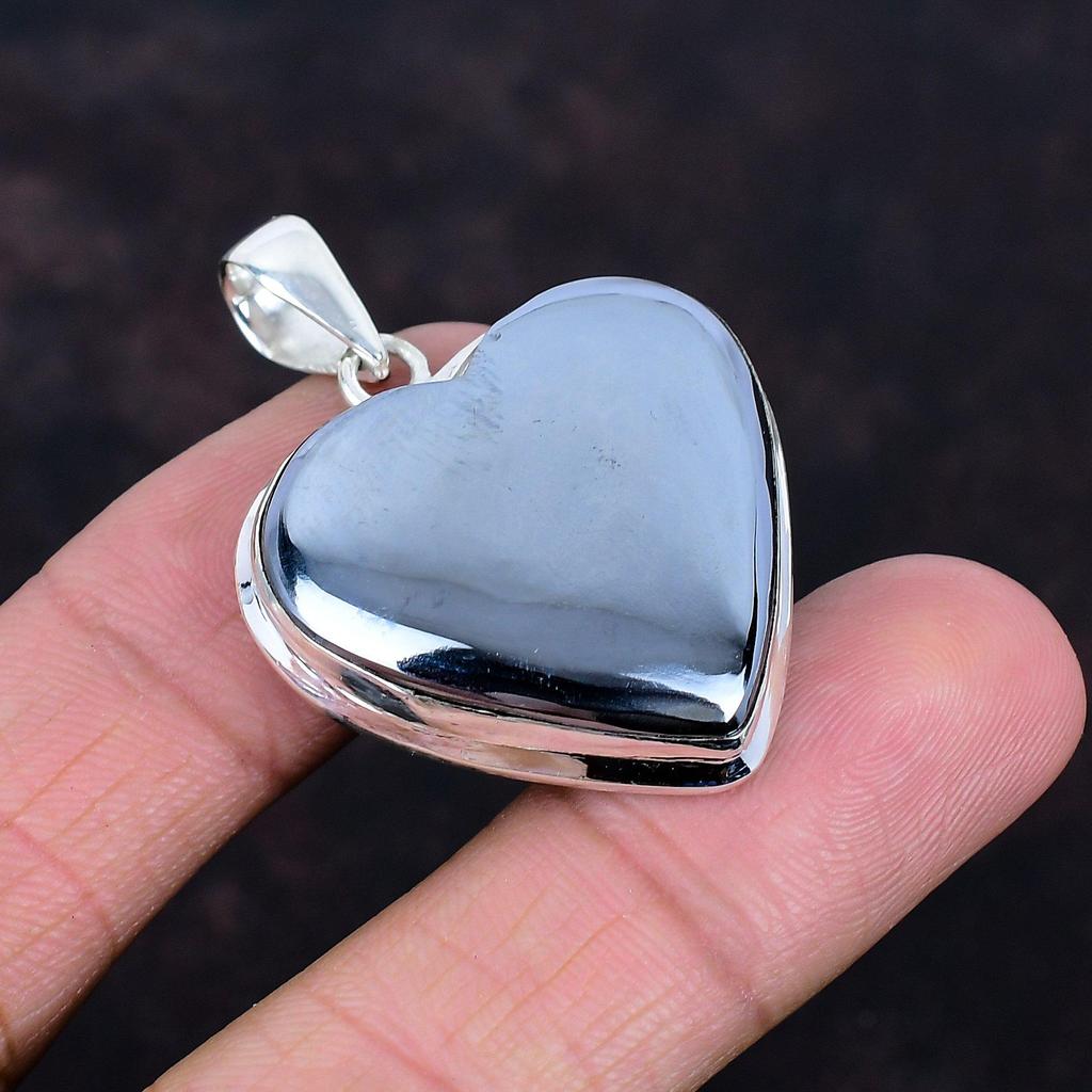 Schungit Anhänger Original Edelstein Anhänger Handgemachter Schmuck 925 Sterling Silber Anhänger Statement Anhänger Geschenke für Ihn Herz Silberschmuck