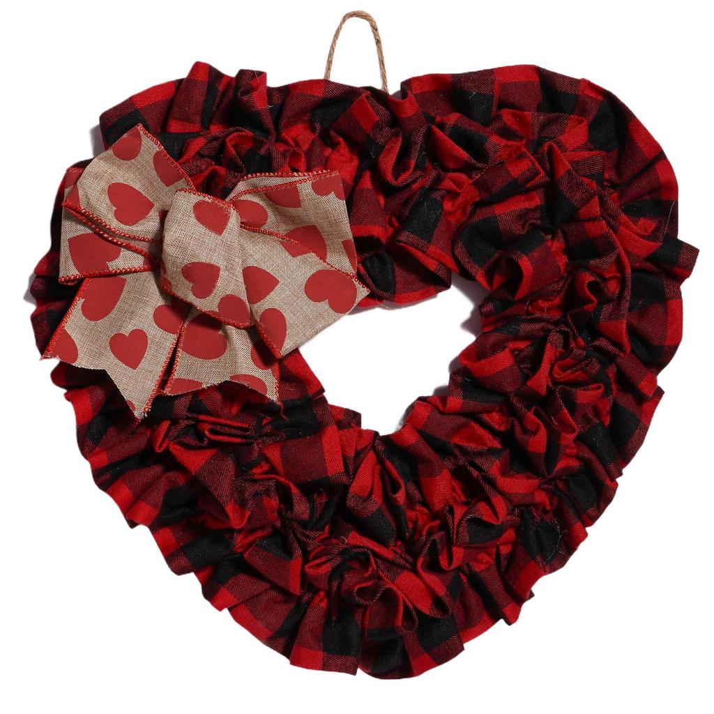 Valentine's Day Fabric Heart Wreath - Oatmeal Red Wedding Decoration
