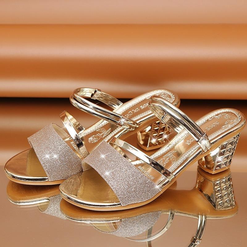 Sandals women's thick heel one heel wear thick heel sandals summer new two women's shoes open toe Chinese and Korean version