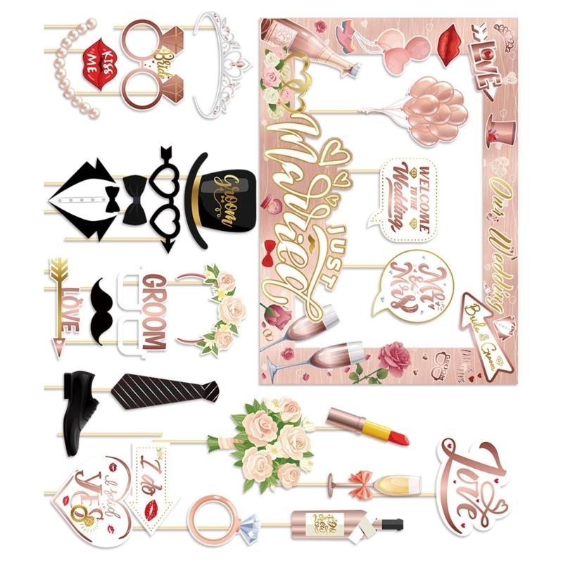 Wedding Party Supplies Photo Booth Props and Frame Set for Capturing Special Moment Funny Selfie Backdrop Decoration