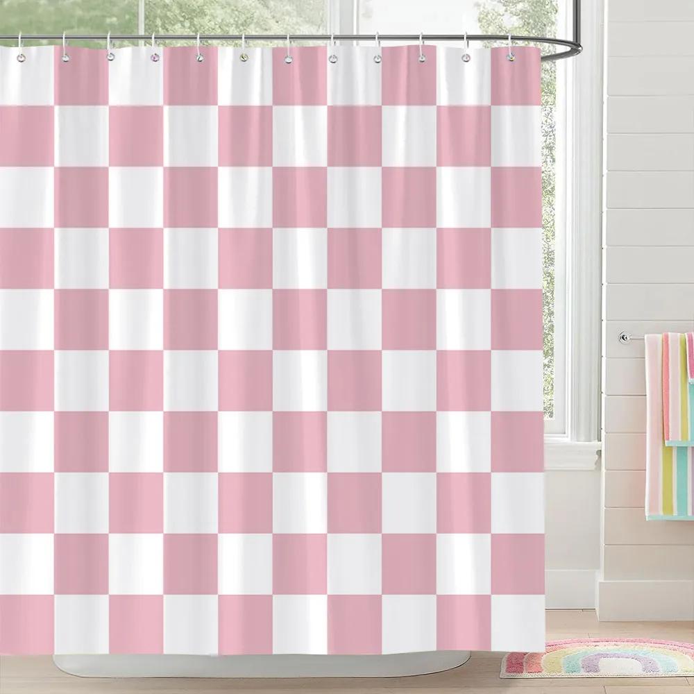 

Square and Abstract Line Shower Curtain Geometric Patterns Simple Modern Polyester Fabric Bath Curtain with Hooks Bathroom Decor 90x180cm