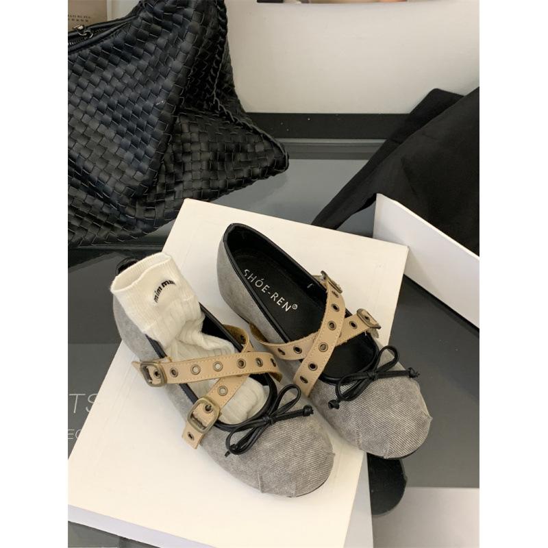 Flat Mary Jane shoes women's shoes spring and autumn 2025 new satin round head bow light mouth French ballet shoes