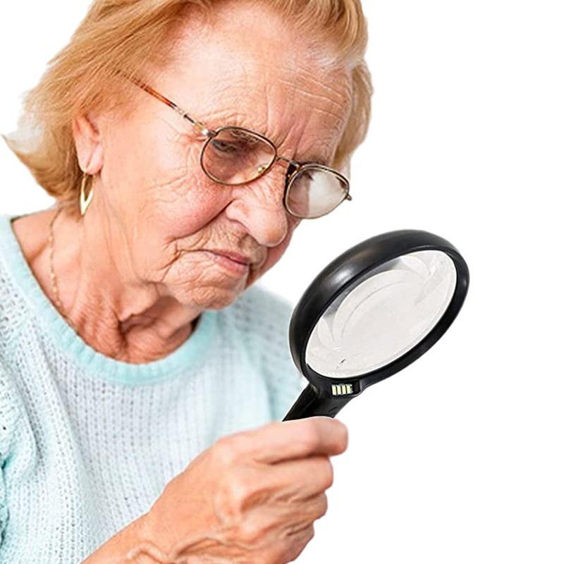 10X Handheld Illuminated Magnifying Glass with 4 Led Lights Reading Magnifier for Seniors Coins Insect Inspection Jewelry Loupe