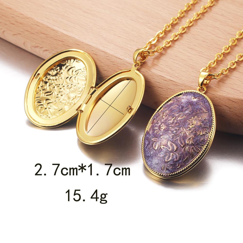 Golden Locket Pendant Mood Necklace Emotion Women Men Lovers Photo Frame Box Choker Necklaces Fashion Love Enamel Jewelry