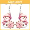 Christmas Theme Cute Cartoon Pink Hat Scarf Snowman Pattern Women Earrings For Holiday Gift And Decor
