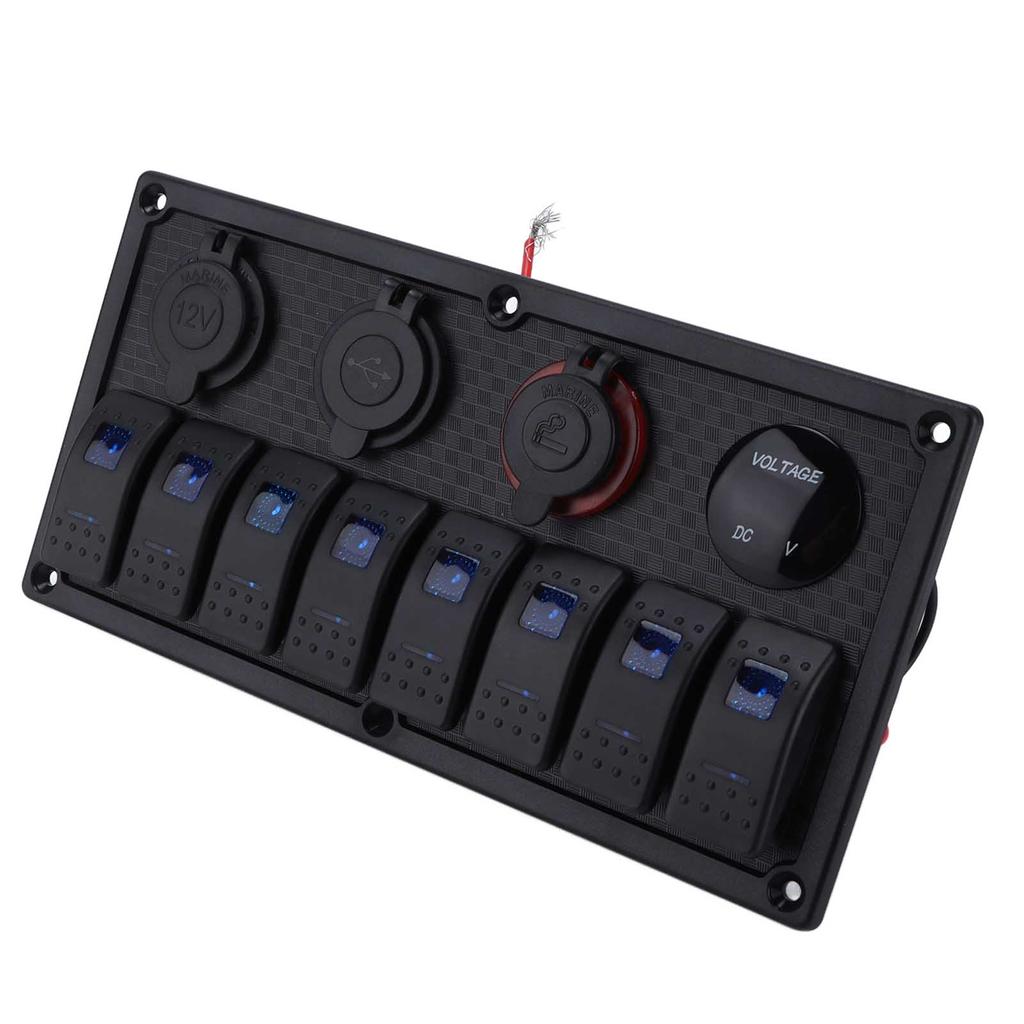 Black 8 Gang Rocker Switch Panel Toggle Switch with LED Backlight Motor Boat Modification DC12‑24V