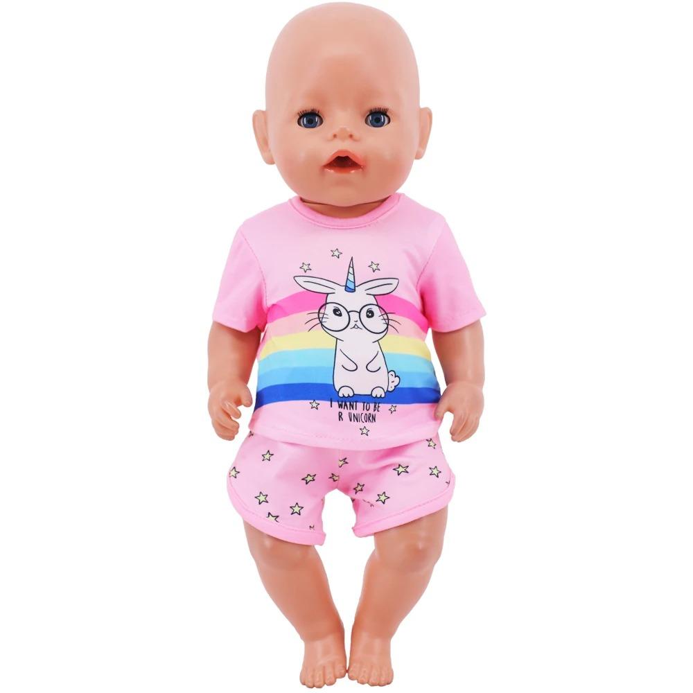 Doll Clothes Pink Skirt Flamingo Bkini,Bunny Hairpin,Shoes For 18Inch American Toy&43cm Baby Doll Accessories Birthday Gift