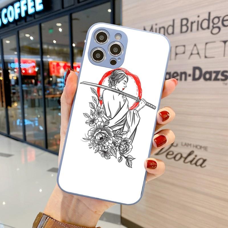 Samurai Gril Women Phone Case For IPhone 14 13 12 11 Pro Max X XR XS 8 7 Plus Liquid Glass Color Phone Cover