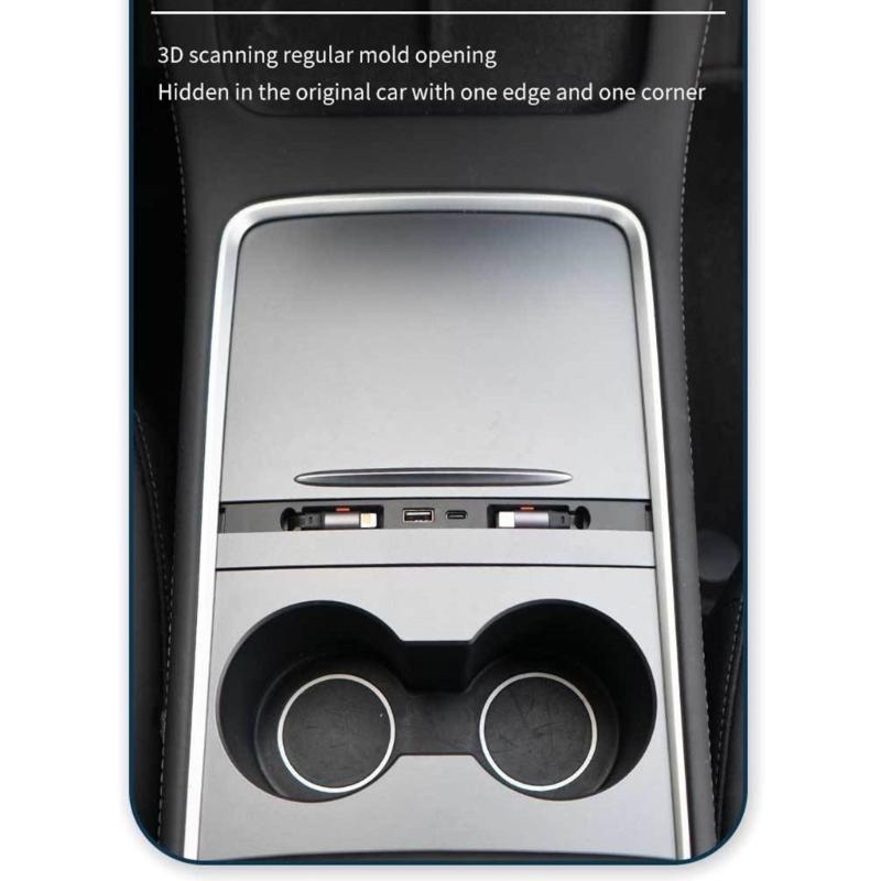 USB Docking Station with Telescopic Rope Suitable for Car Drivers, Center Console Accessory with Fast Charge Capability