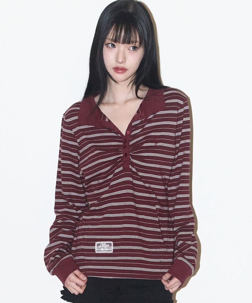 ILLIGO Open Collar Long Sleeve Burgundy