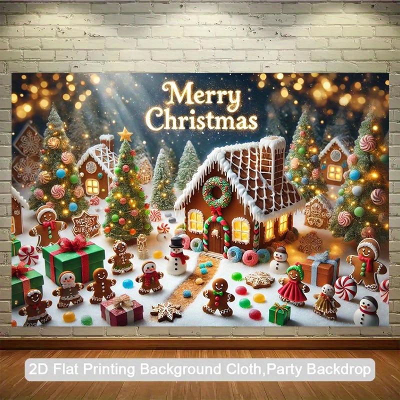 2D flat surface,1piecegingerbreadhouseChristmas background wall tape, suitable for indoor/outdoor photo booth, birthday, wedding