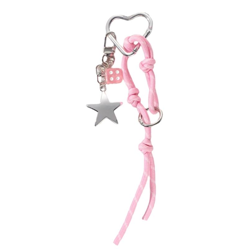 Lovely Heart Keychain Braided Rope Keyring Star Car Key Chain Backpack Handbag Charm Bag Charm Bag Pendant Ornaments