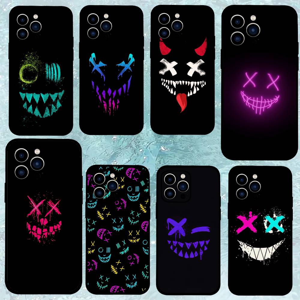 D-Devils-faces-S Phone Case For IPhone 1716 15 14 13 Pro Max 11 12 Mini X Xs XR Black Silicone Cover