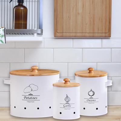 3 Pieces Fresh Garlic Onion and Potato Storage Box, Food Container Buckets, Vegetable Tin,