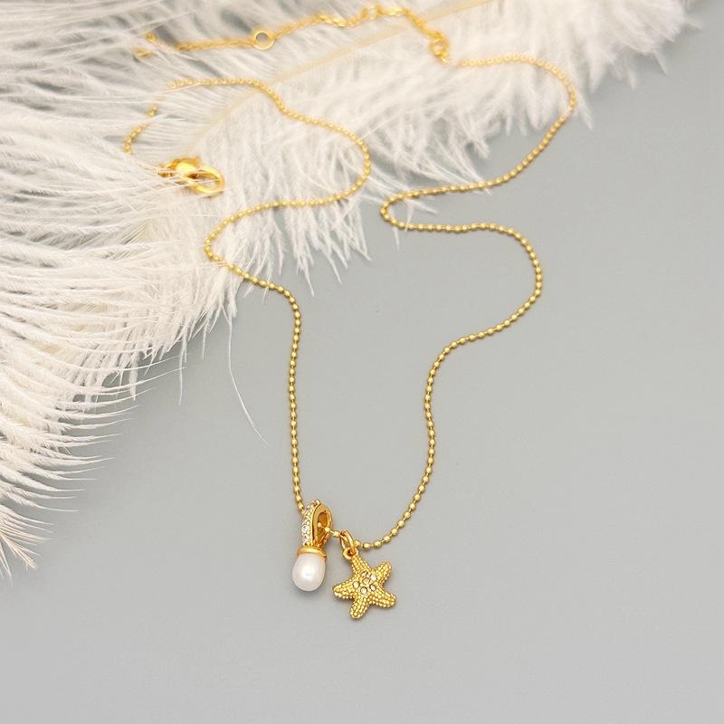 Fashion Versatile Neck Chain High Sense Light Luxury Freshwater Starfish Necklace Zircon Double Pendant Female Clavicle Chain
