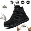 Men's Steel Toe Safety Shoes Anti-Crush Piercing Soft Sole Breathable Fashion Pure Black Work Boots Upgraded Comfort