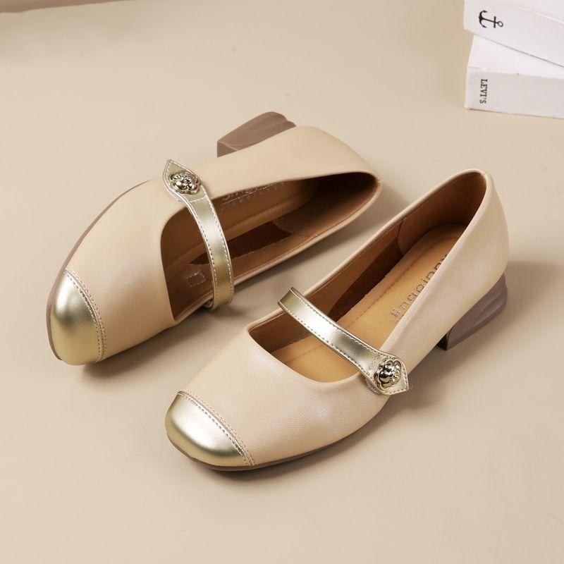 women fashion sweet light brown comfort square heel shoes for office career party lady elegant beige footwear ab545