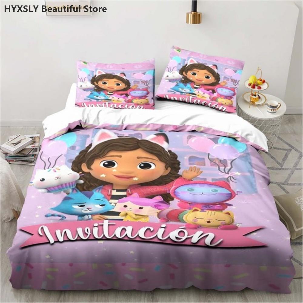 Gabby's Dollhouse 3D Bedding Set Cartoon Duvet Cover Pillowcases Quilt Cover For Girls Home Decor Gift Twin King Queen Polyester