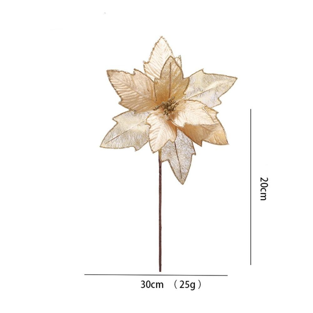 

Ткань Пластик Искусственный Цветок 30см Рождественский Декор Новый Блестящий Пуансеттия Новый Год золотой