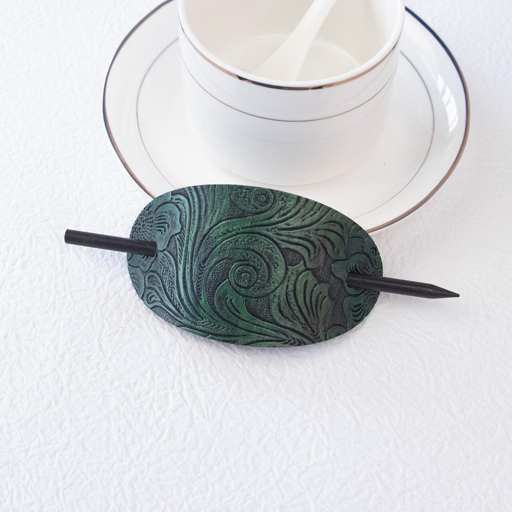 Damen Haarspange mit Stab Kunstleder Haarspange Stab Haarschmuck Oval Form Haarnadeln Pferdeschwanzhalter Haaraccessoires