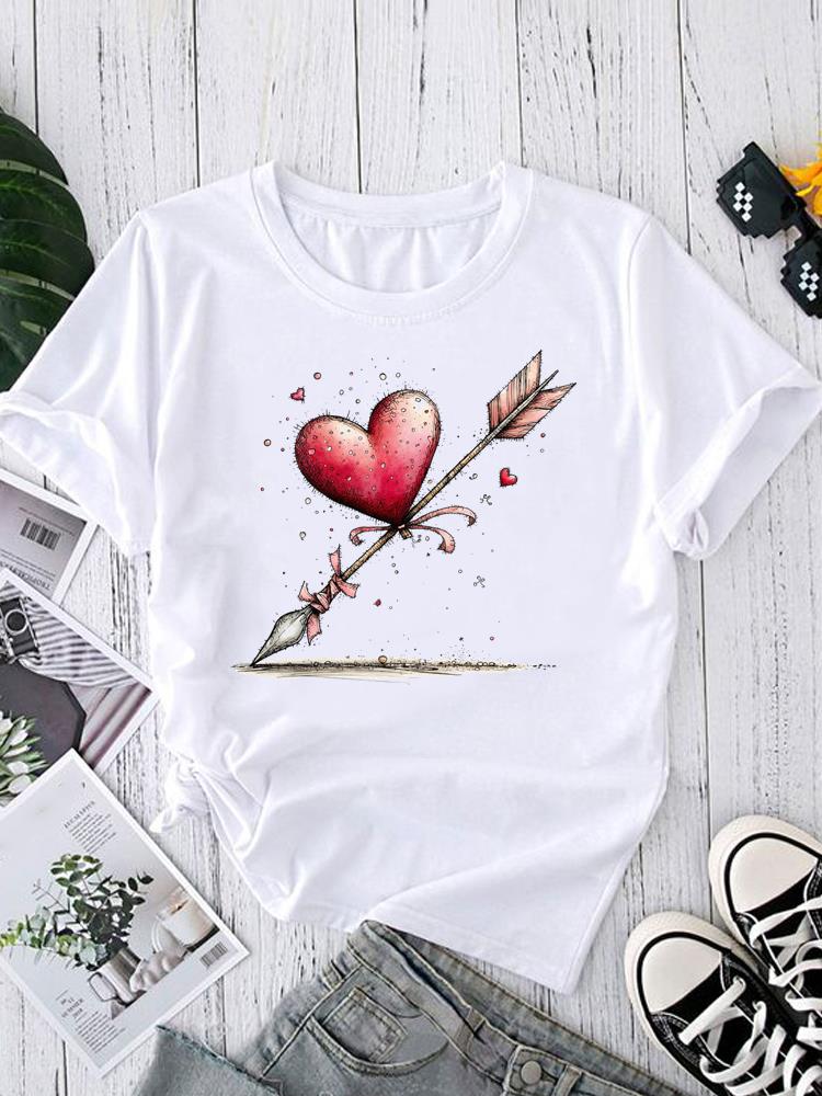 (Asian Size) Women's Clothing T watercolor cute love Graphic Female Top O-neck Tee Fashion Print Casual Short Sleeve T-shirts