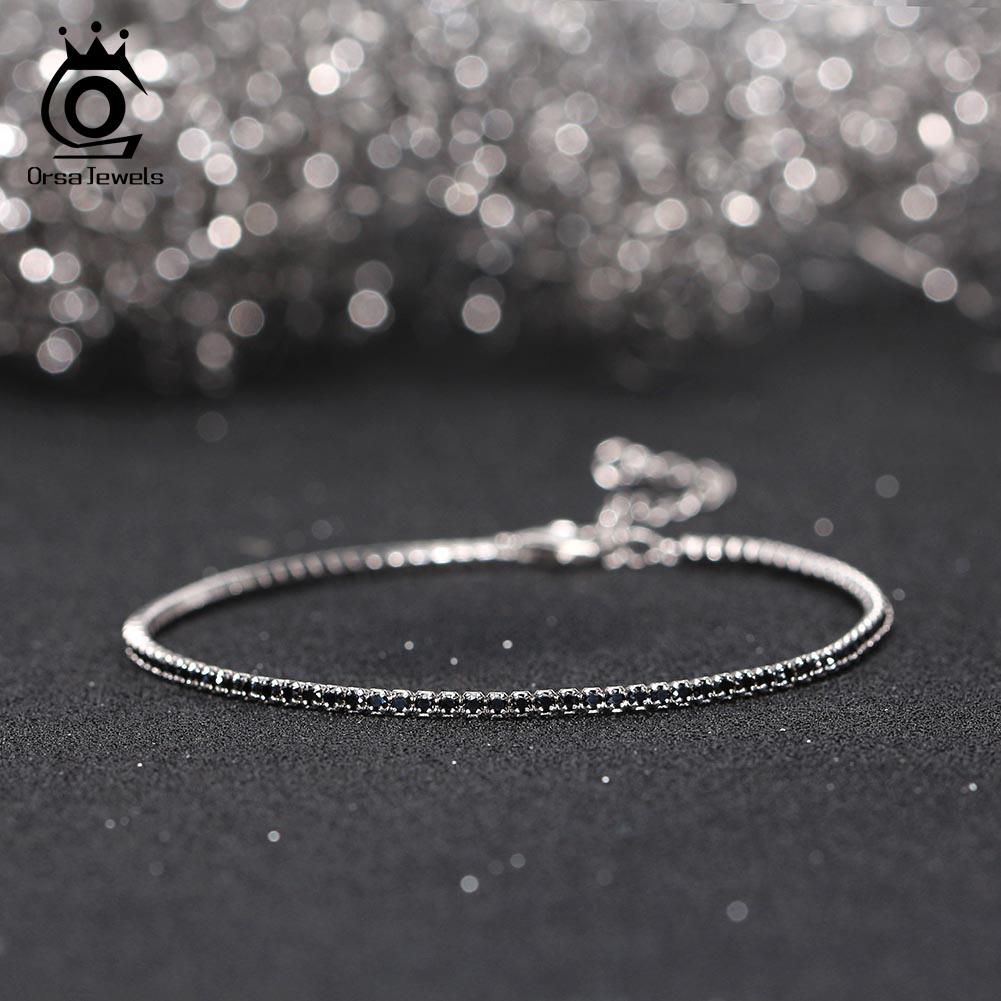 ORSA JEWELS Authentic 925 Sterling Silver Tennis Bracelet Fashion Black&Pink&Blue 4A Zirconia Bracelet Jewelry for Women SB190