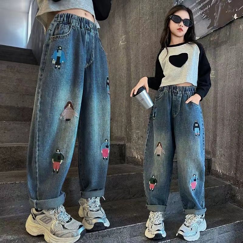 Girls' Pants Casual Jeans Spring and Autumn Wide Leg Pants Children's Loose Pants