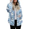 Women's Fashionable Casual Zippered Hooded Christmas Print Drawstring Furry Sweatshirt Jacket