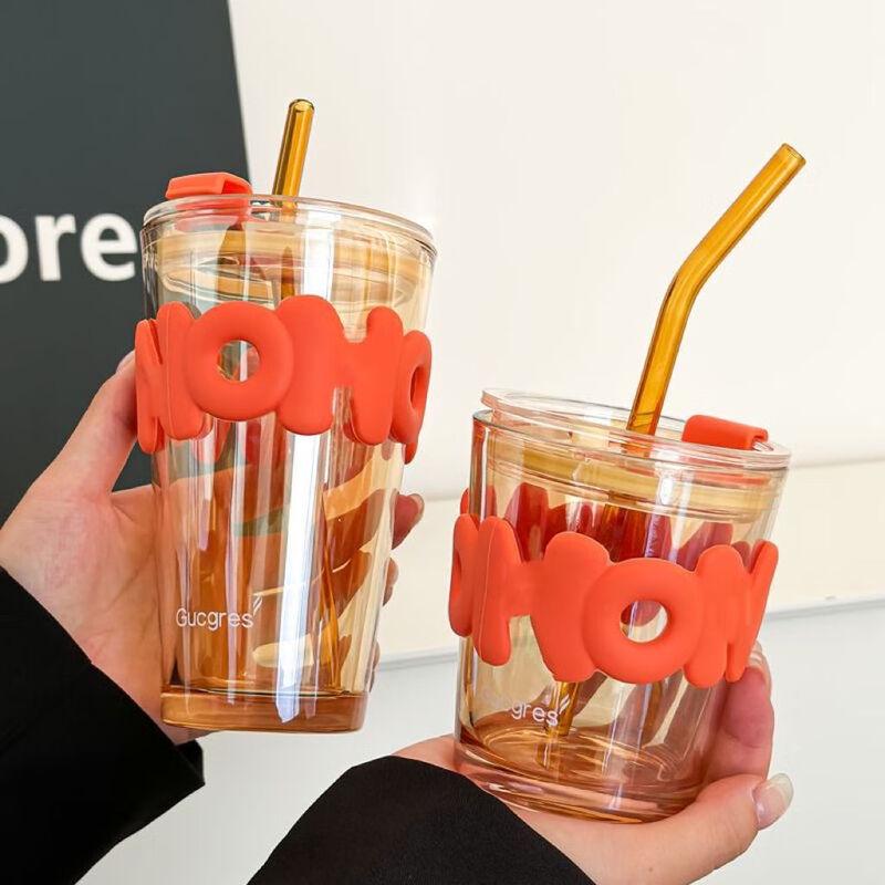 Aurora Letter Glass Straw Cup