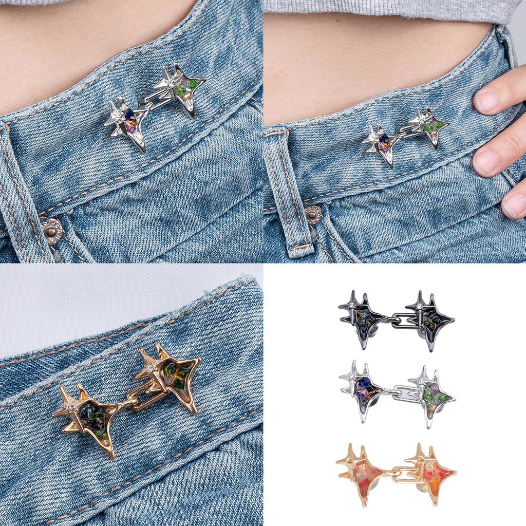 Crystal Crossed Star Waist Tighten Pins Nonrust Plating Easy To Install Adjustable Clip For Loose Pants Waist Adjusters