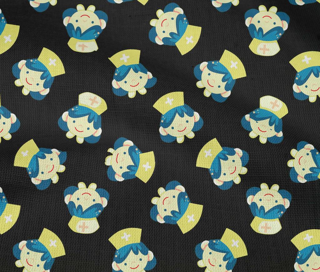 oneOone Cotton Flex Black Fabric Doctor Nurse Print Sewing Fabric By The Yard Printed Diy Clothing Sewing Supplies 40 Inch