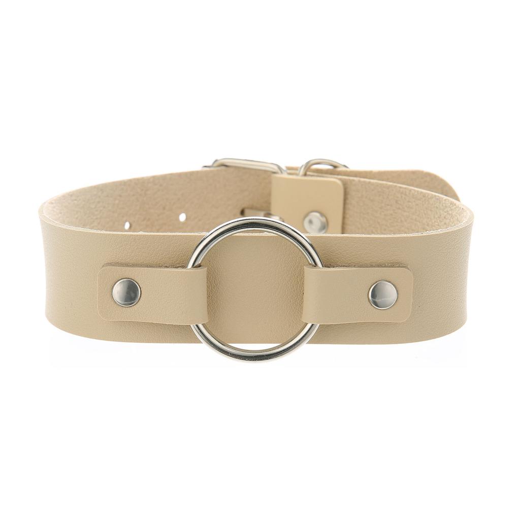 Unisex Round Ring PU Leather Choker, Harajuku Punk Adjustable Neck Collar
