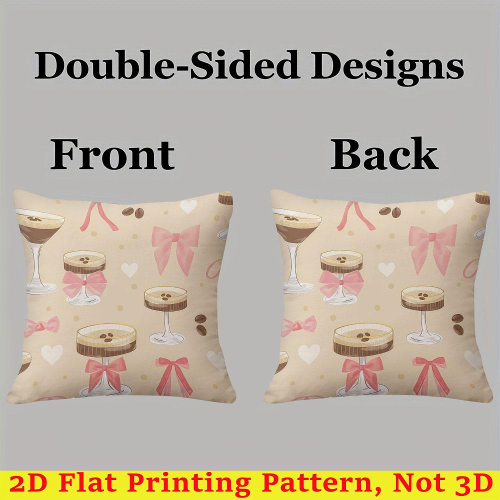 Coffee Drinks with Bows square Jacquard Pillow Cover for Sofa Office Waist Cushion Cover Home Decorative Pillowcase