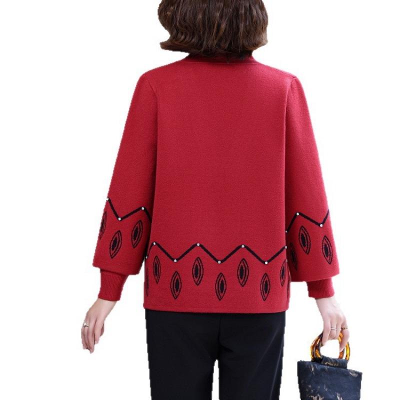 Autumn and winter sweater set, fashion cardigan jacket, old girl mother outfit, new velvet warm two-piece set