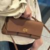 Bolsa Transversal Feminina de Couro Genuíno com Fecho de Cadeado Quadrada Macia Ombro Urbana Chique Mini Bolsinha