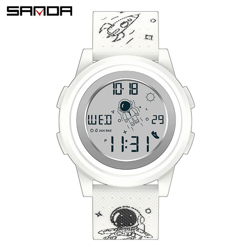 Sanda Astronaut Electronic Watch: Stylish Large-Screen Wristwatch with Alarm for Men, Women, and Students