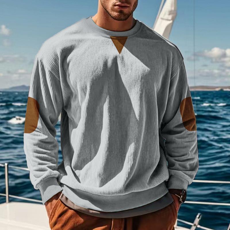 Herren Rundhals Casual Stehkragen Kord Langarm Sweatshirt für Frühling und Herbst