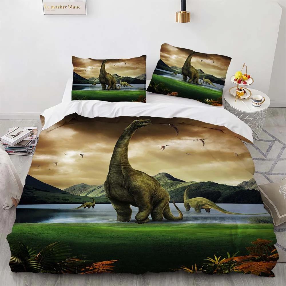 Dinosaur Duvet Cover Set King Queen Size For Kids Boys Girls Polyester Bedding Set Cartoon Wild Animals Pattern Comforter Cover