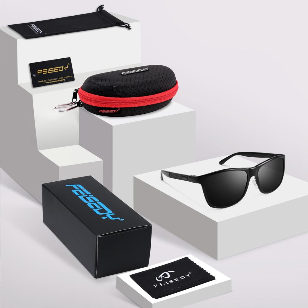 Polarized Lightweight Alloy UV400 Large Sports Wellington for with Hard Case [FEISEDY] Men's Sunglasses, Frame, Protection, Sunglasses, Style,