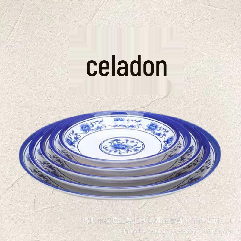 Western-Style Melamine Flat Plate, Shallow Round Design for Fast Food & Buffet, Available In Sizes 6-10 Inches