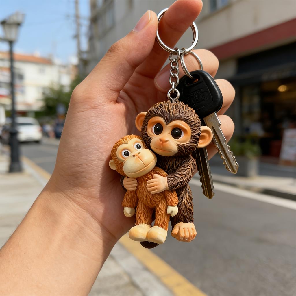 3D Resin Cute Monkey Keychain, Handmade Animal Bag Charm for Backpack, Purse, Keys, Gift